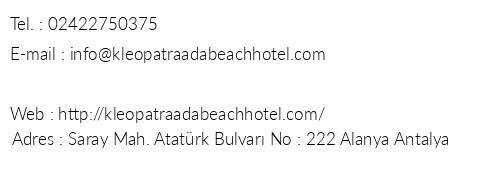 Kleopatra Ada Beach telefon numaralar, faks, e-mail, posta adresi ve iletiim bilgileri